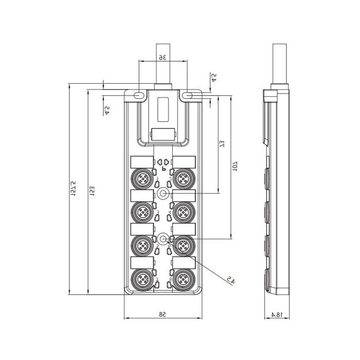 M12 junction box, single channel, NPN, 8-port all-in-one, LED, PVC non-flexible cable, gray sheathing, 24N821-XXX